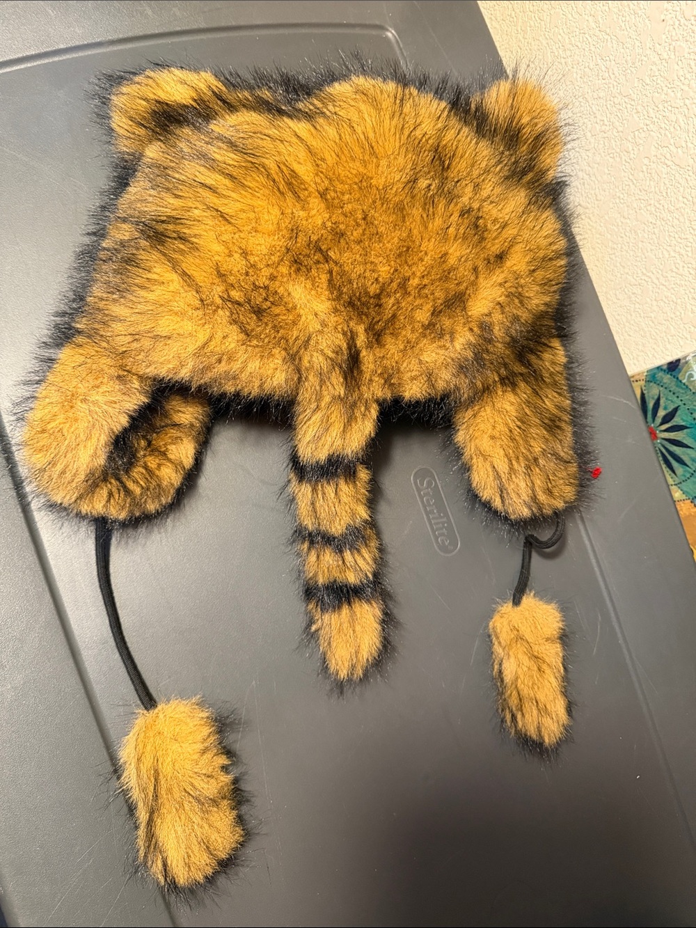 Kids Faux Fur Tiger Earflap Hat - Orange/Black